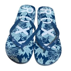 Roxy Navy and White Leaf Print Sandals